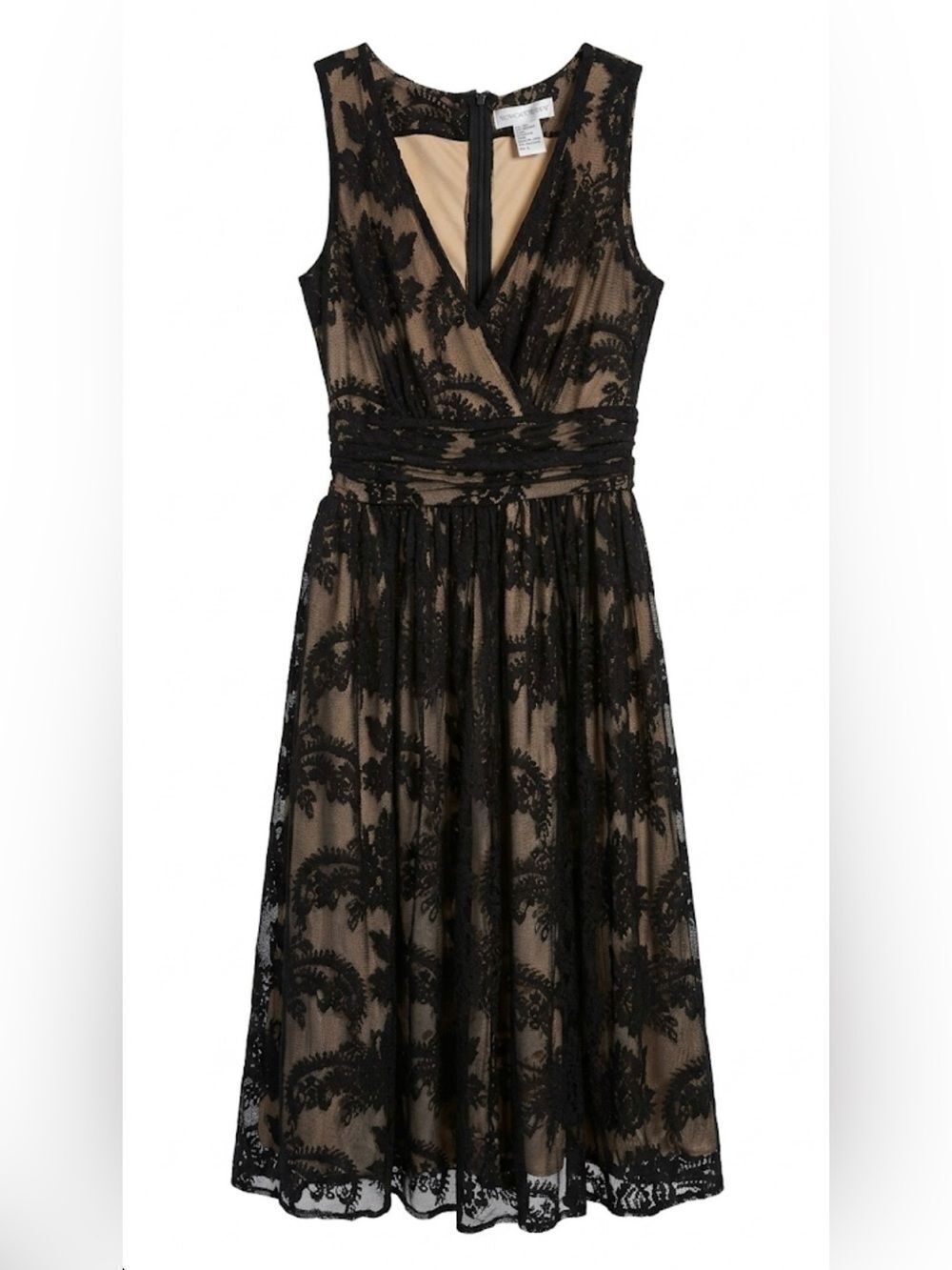 Vintage 90s Newport News Black Lace Midi Dress 6 Nude Lining 1995 Deadstock NWOT - Picture 2 of 8